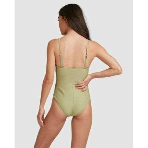 Billabong BNWT Plunge One piece Swimsuit Green Size 10 Removable Padding Swim - Picture 2 of 9